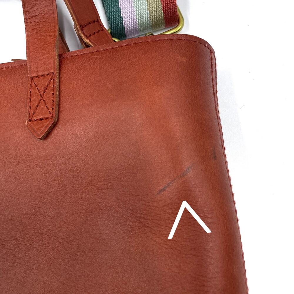 Madewell Small Transport Crossbody Tote Bag Brown Nubuck Leather Rainbow Strap - Picture 5 of 11